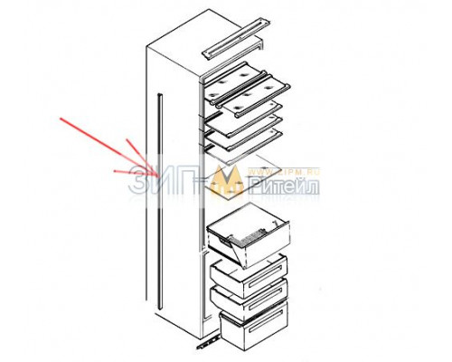 Уплотнительная резинка боковая для холодильника Electrolux, Aeg - 2231093499